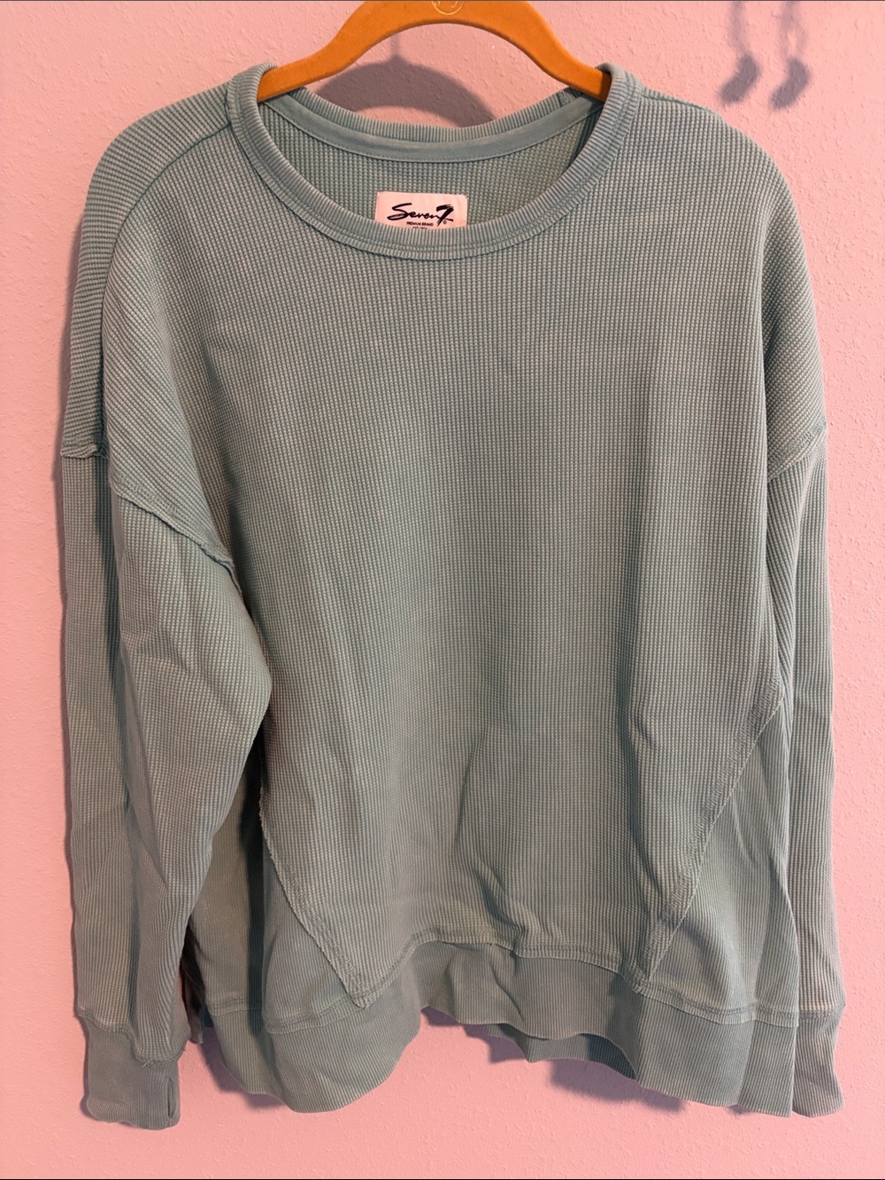 Seven7 Seafoam Green Waffle Knit Pullover Sweatshirt